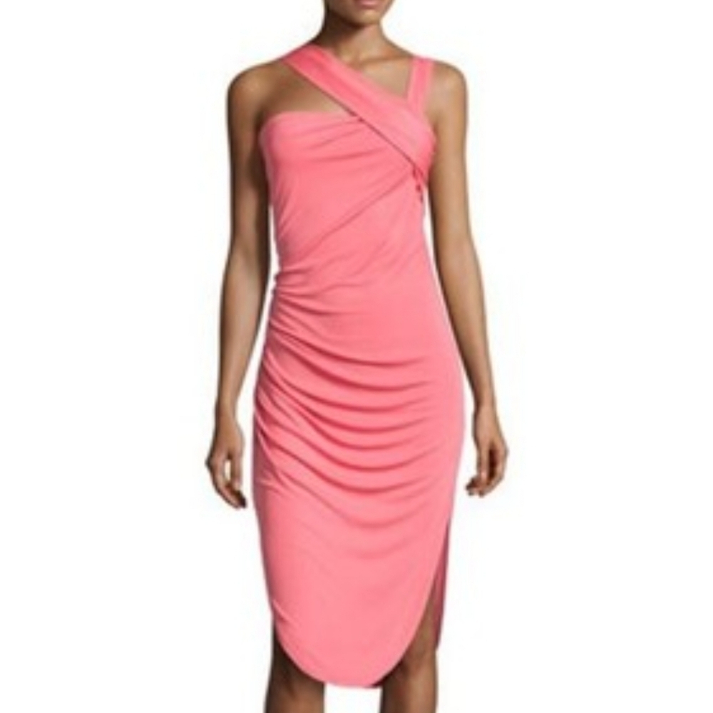 Halston Heritage Crossover Strap Tulip Pink Dress